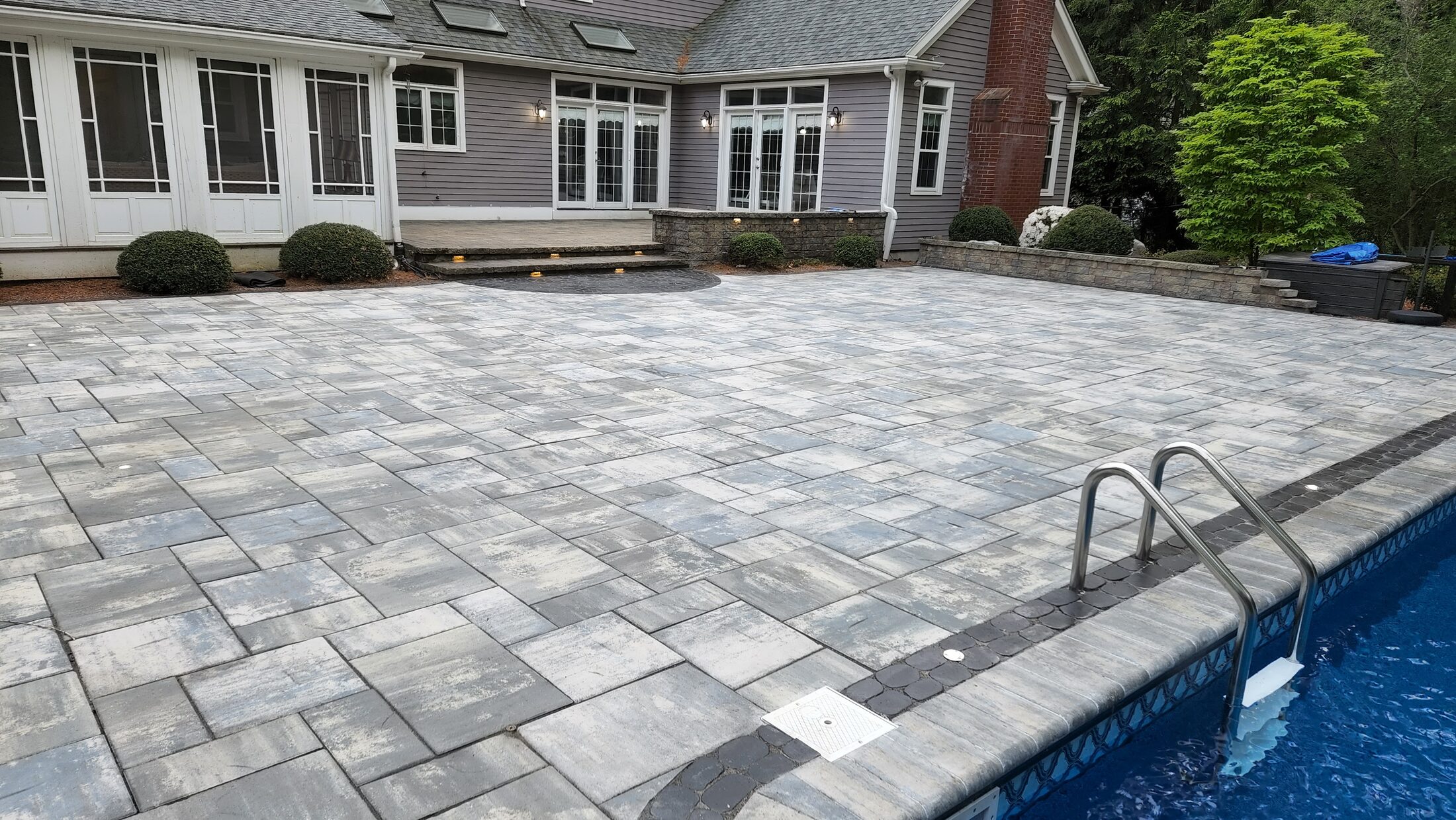 Completed pool patio in Mansfield Massachusetts