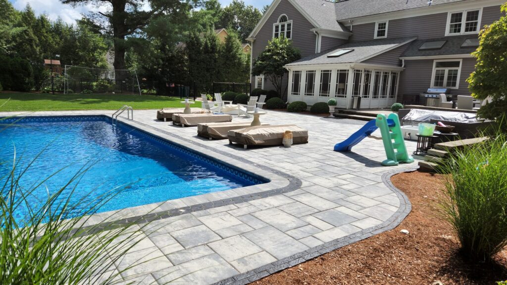 Mansfield pool surround with generous furniture and circulation space