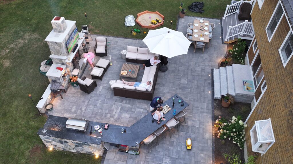 Overhead view showing the full Duxbury outdoor living plan